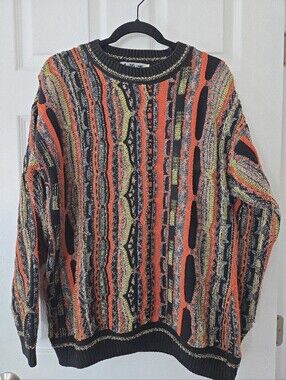Vintage Men's LAVANE NEW YORK Multi Color Crew Neck Knit Sweater XL 1980's